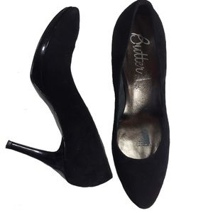 Butter Black Suede Heels Size 9.5